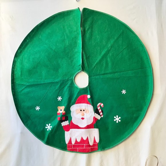 Vintage Christmas Tree Skirt Santa Chimney Felt Teddy Bear Candy Cane Snowflake - Picture 2 of 12